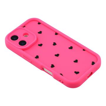 iPhone 16 stødsikkert TPU-cover med hjertemønster og forhøjede kanter - Hot Pink
