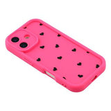 iPhone 16 stødsikkert TPU-cover med hjertemønster og forhøjede kanter - Hot Pink