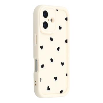 iPhone 16 stødsikkert TPU-cover med hjertemønster og forhøjede kanter - hvid