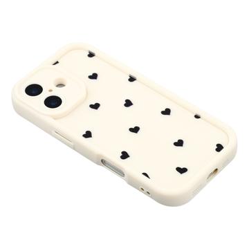 iPhone 16 stødsikkert TPU-cover med hjertemønster og forhøjede kanter - hvid