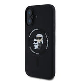 iPhone 16 Karl Lagerfeld Karl and Choupette MagSafe Cover i flydende silikone - Sort