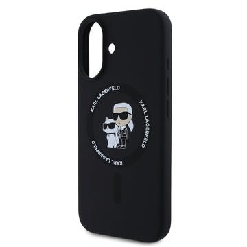 iPhone 16 Karl Lagerfeld Karl and Choupette MagSafe Cover i flydende silikone - Sort