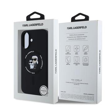 iPhone 16 Karl Lagerfeld Karl and Choupette MagSafe Cover i flydende silikone - Sort