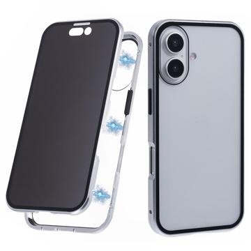 iPhone 16 Magnetisk Cover med Hærdet Glas - Privatliv - Sølv