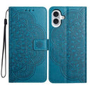 iPhone 16 Mandala Series Etui med Pung - Blå
