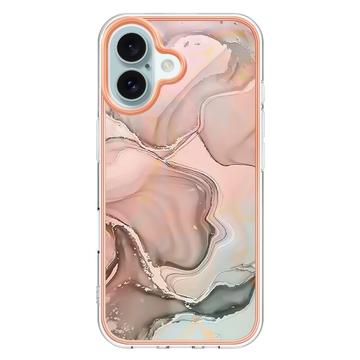 iPhone 16 Marmormønster Galvaniseret IMD TPU Cover - Pink