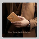 iPhone 16 Nillkin Qin Prop Flip Cover - Brun