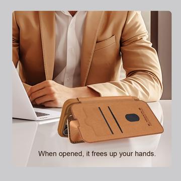 iPhone 16 Nillkin Qin Prop Flip Cover - Brun