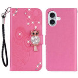iPhone 16 Ugle Rhinsten Pung - Hot Pink