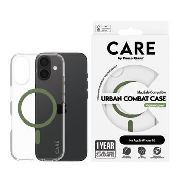 iPhone 16 PanzerGlass Care Transparent Urban Combat Cover- MagSafe-kompatibel - Grøn