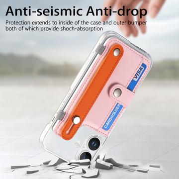 iPhone 16 plastiketui CY1 - kortplads, armbånd, støtte - Pink