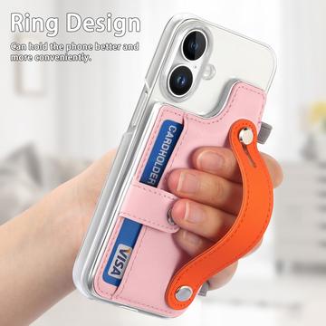 iPhone 16 plastiketui CY1 - kortplads, armbånd, støtte - Pink
