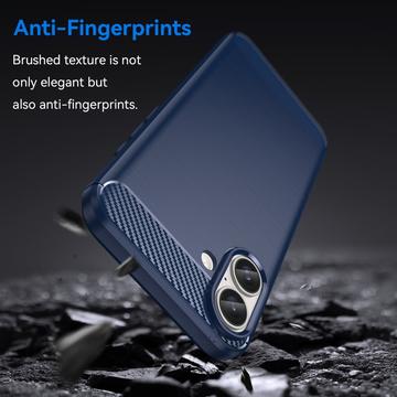 iPhone 16 Plus Børstet TPU Cover - Karbonfiber - Blå