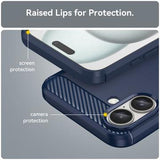 iPhone 16 Plus Børstet TPU Cover - Karbonfiber - Blå