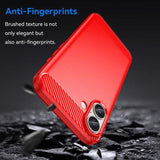 iPhone 16 Plus Børstet TPU Cover - Karbonfiber - Rød