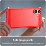 iPhone 16 Plus Børstet TPU Cover - Karbonfiber - Rød