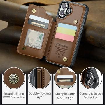 iPhone 16 Plus Caseme C22-etui RFID-kortpung - brun