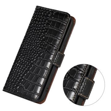 iPhone 16 Plus Crocodile Series Læderpung med RFID - Sort