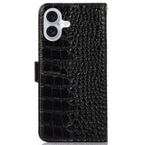 iPhone 16 Plus Crocodile Series Læderpung med RFID - Sort