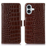 iPhone 16 Plus Crocodile Series Læderpung med RFID - Brun