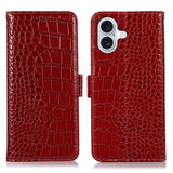 iPhone 16 Plus Crocodile Series Læderpung med RFID - Rød