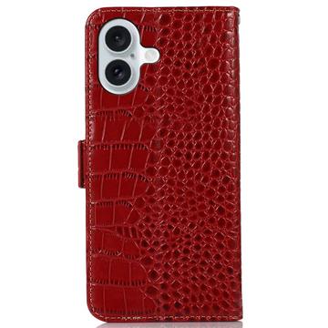 iPhone 16 Plus Crocodile Series Læderpung med RFID - Rød