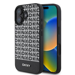 iPhone 16 Plus DKNY Repeat Pattern Bottom Stripe Cover - MagSafe-kompatibel - Sort