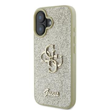 iPhone 16 Plus Guess Fixed Glitter 4G Metal Logo Cover - Guld