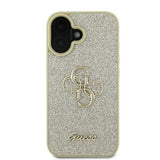 iPhone 16 Plus Guess Fixed Glitter 4G Metal Logo Cover - Guld