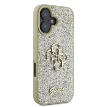 iPhone 16 Plus Guess Fixed Glitter 4G Metal Logo Cover - Guld
