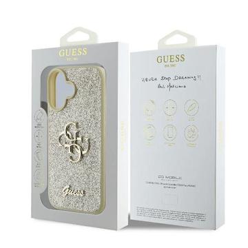 iPhone 16 Plus Guess Fixed Glitter 4G Metal Logo Cover - Guld