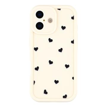 iPhone 16 Plus stødsikkert TPU-cover med hjertemønster og forhøjede kanter - hvid