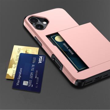 iPhone 16 Plus Hybrid Cover med Glidende Kortslot - Army Grøn