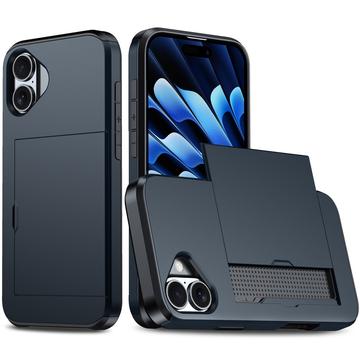 iPhone 16 Plus Hybrid Cover med Glidende Kortslot - Mørkeblå