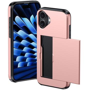 iPhone 16 Plus Hybrid Cover med Glidende Kortslot - Mørkeblå