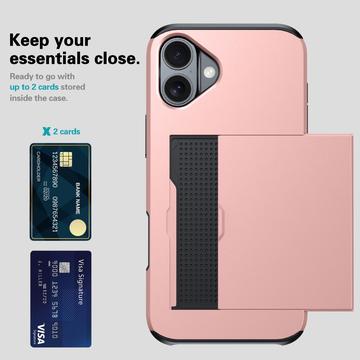 iPhone 16 Plus Hybrid Cover med Glidende Kortslot - Mørkeblå