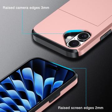 iPhone 16 Plus Hybrid Cover med Glidende Kortslot - Mørkeblå