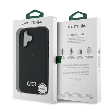 iPhone 16 Plus Lacoste Iconic Petit Pique Woven Logo Cover - MagSafe-kompatibel - Sort