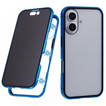 iPhone 16 Plus Magnetisk Cover med Hærdet Glas - Privatliv - Mørkeblå