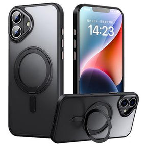 iPhone 16 Plus Magnetisk Stativ Hybrid Cover - sort