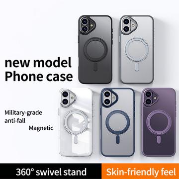 iPhone 16 Plus Magnetisk Stativ Hybrid Cover - Gennemsigtig