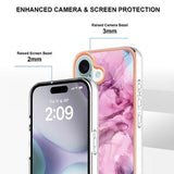 iPhone 16 Plus Marmormønster Galvaniseret IMD TPU Cover - Blå / Pink