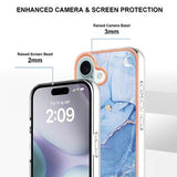 iPhone 16 Plus Marmormønster Galvaniseret IMD TPU Cover - Blå