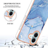 iPhone 16 Plus Marmormønster Galvaniseret IMD TPU Cover - Blå