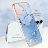 iPhone 16 Plus Marmormønster Galvaniseret IMD TPU Cover - Blå