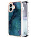 iPhone 16 Plus Marmormønster Galvaniseret IMD TPU Cover - Grøn