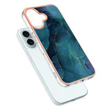 iPhone 16 Plus Marmormønster Galvaniseret IMD TPU Cover - Grøn