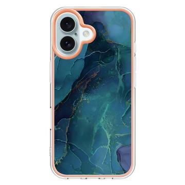 iPhone 16 Plus Marmormønster Galvaniseret IMD TPU Cover - Grøn
