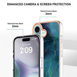 iPhone 16 Plus Marmormønster Galvaniseret IMD TPU Cover - Grøn