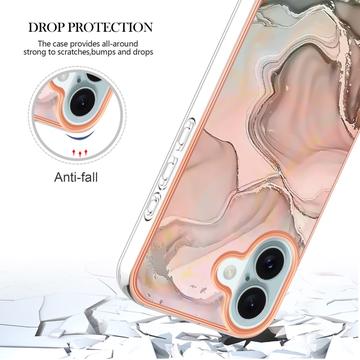 iPhone 16 Plus Marmormønster Galvaniseret IMD TPU Cover - Pink